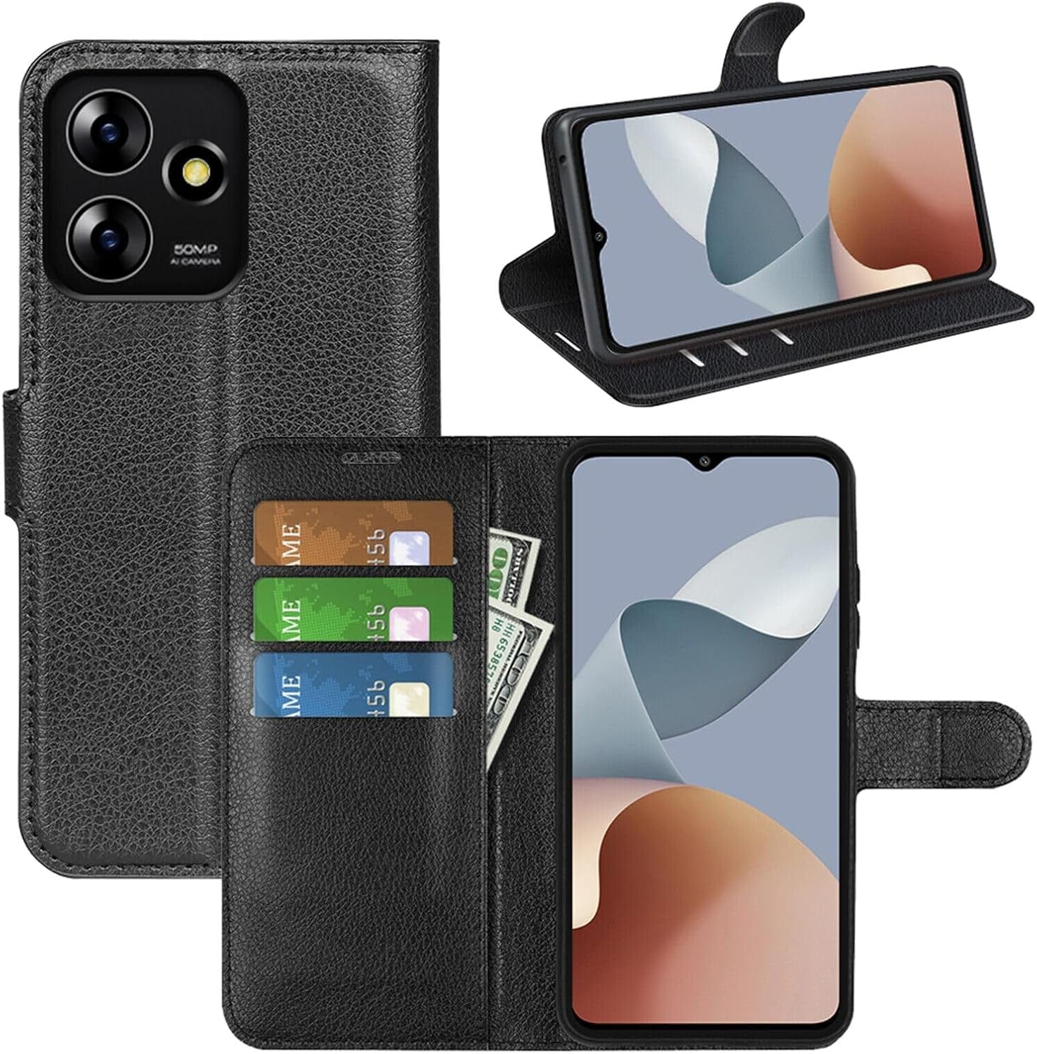 Betterfon Handyhülle Kompatibel Mit ZTE Blade V70 | Premium TPU Klapphülle Mit Kartenfächern | Magnetverschluss Wallet Flip Case Standfunktion | Schwarz Schwarz / Zte Blade V40 Vita