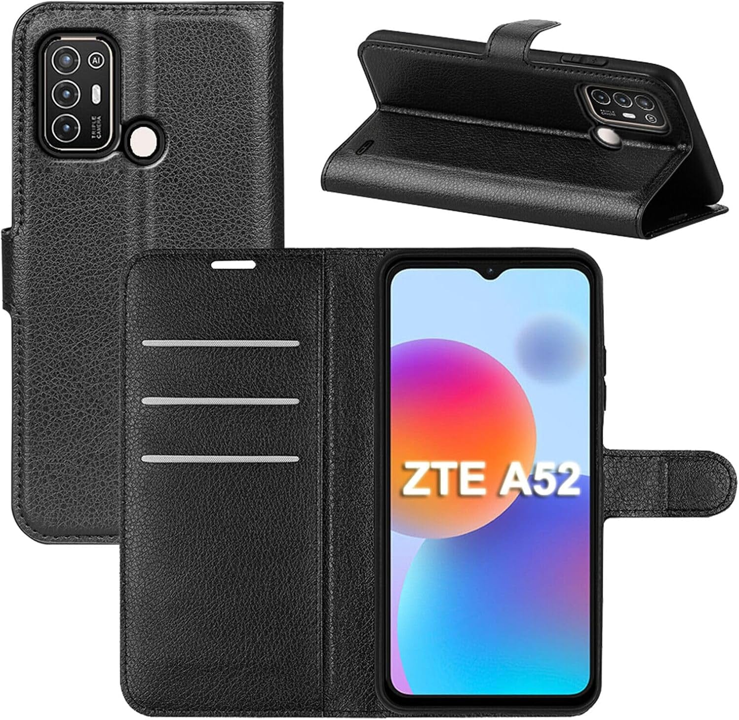 Betterfon Handyhülle Kompatibel Mit ZTE Blade V70 | Premium TPU Klapphülle Mit Kartenfächern | Magnetverschluss Wallet Flip Case Standfunktion | Schwarz Schwarz / Zte Blade V40 Vita