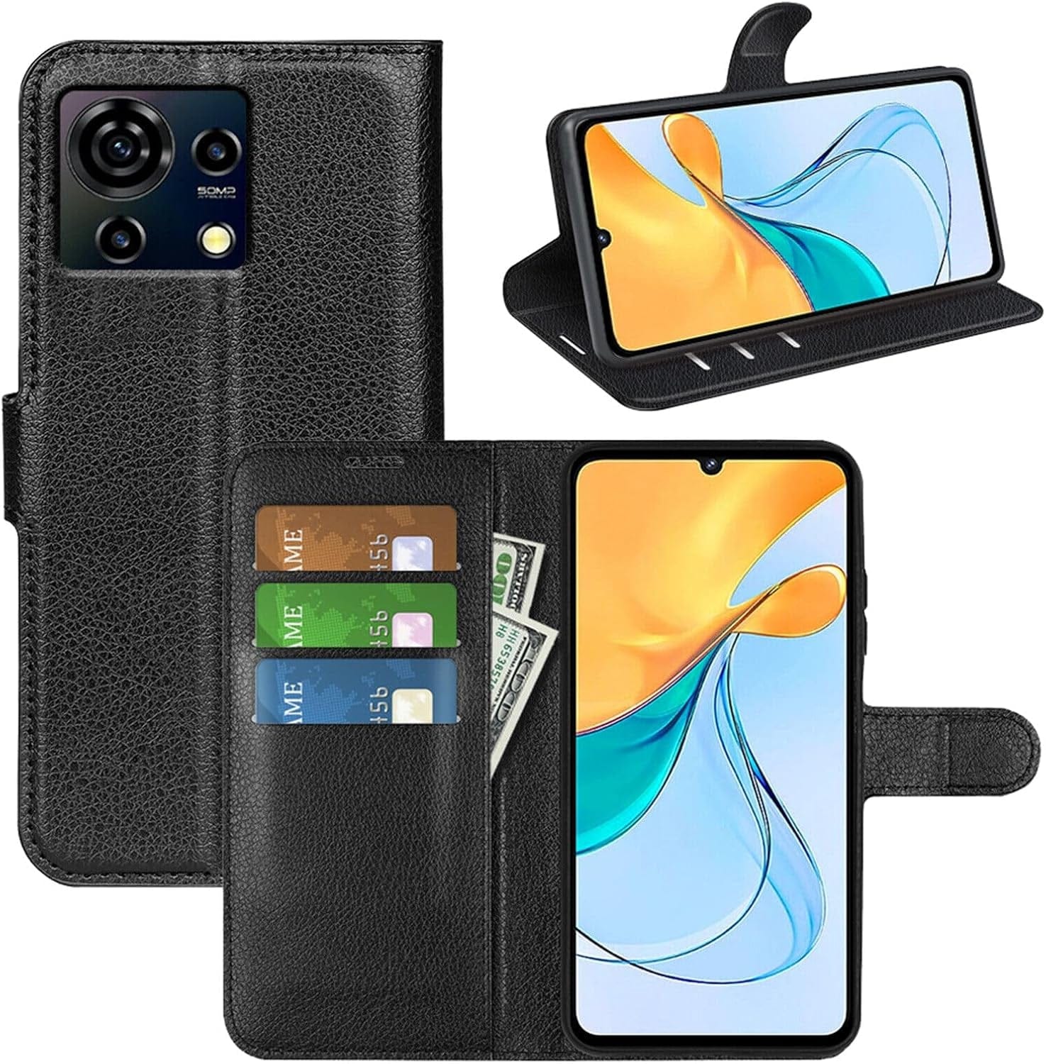 Betterfon Handyhülle Kompatibel Mit ZTE Blade V70 | Premium TPU Klapphülle Mit Kartenfächern | Magnetverschluss Wallet Flip Case Standfunktion | Schwarz Schwarz / Zte Blade V40 Vita