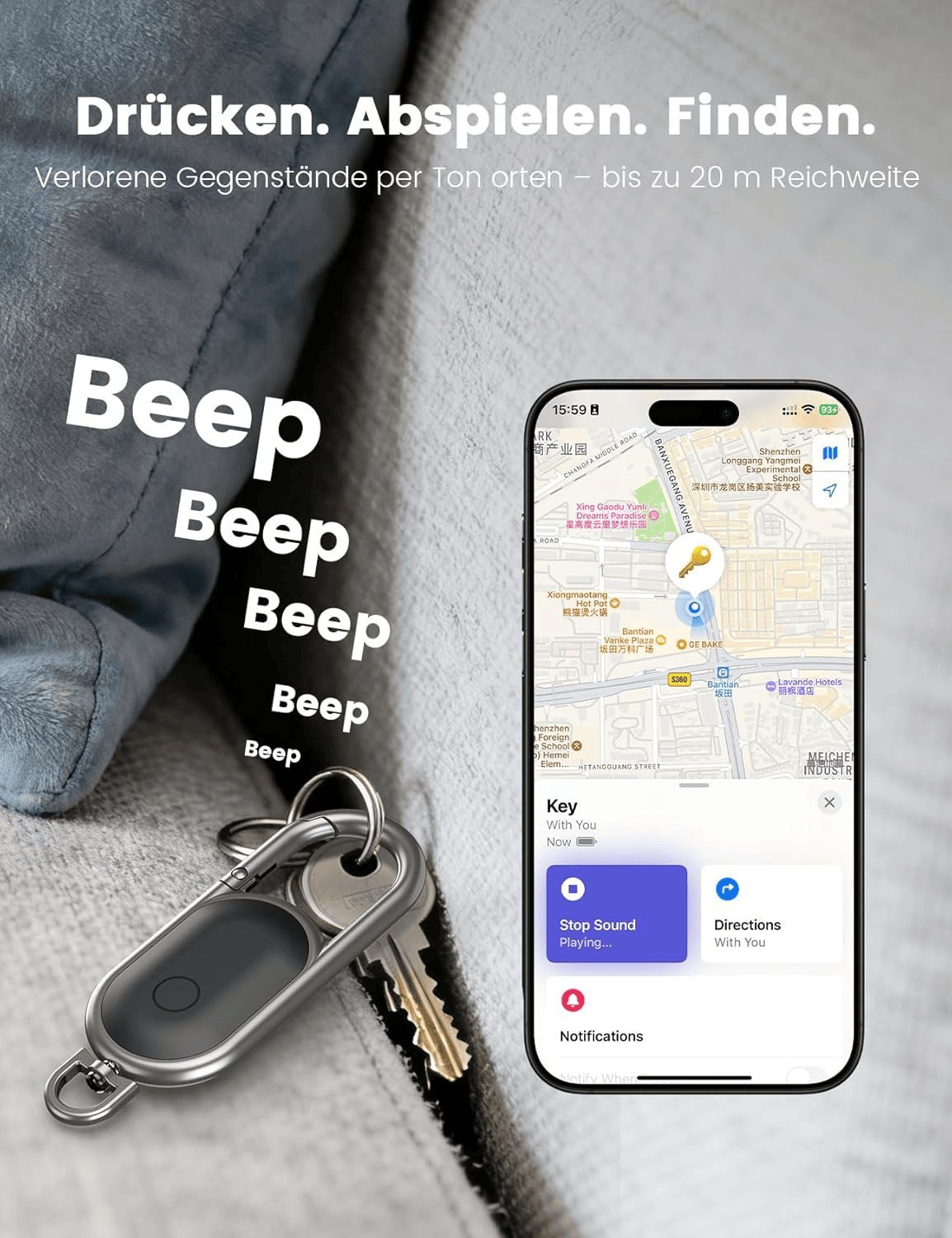 Bluetooth Finder Smart Tag Kompatibel Mit Apple „Wo Ist?“ (Nur Ios), Anti-Verlust Tracker Für Schlüssel, Koffer & Reisegepäck, Metall-Schlüsselanhänger Mit Austauschbarer Ersatzbatterie