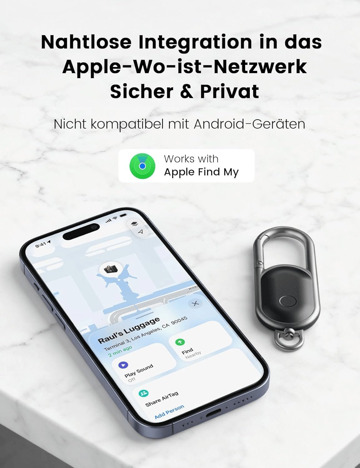 Bluetooth Finder Smart Tag Kompatibel Mit Apple „Wo Ist?“ (Nur Ios), Anti-Verlust Tracker Für Schlüssel, Koffer & Reisegepäck, Metall-Schlüsselanhänger Mit Austauschbarer Ersatzbatterie