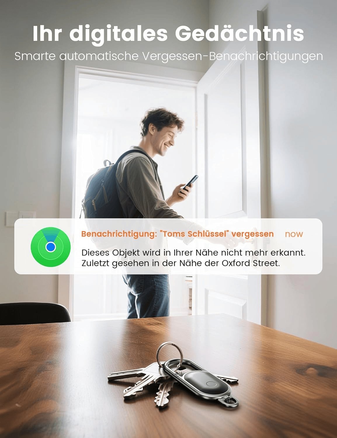 Bluetooth Finder Smart Tag Kompatibel Mit Apple „Wo Ist?“ (Nur Ios), Anti-Verlust Tracker Für Schlüssel, Koffer & Reisegepäck, Metall-Schlüsselanhänger Mit Austauschbarer Ersatzbatterie