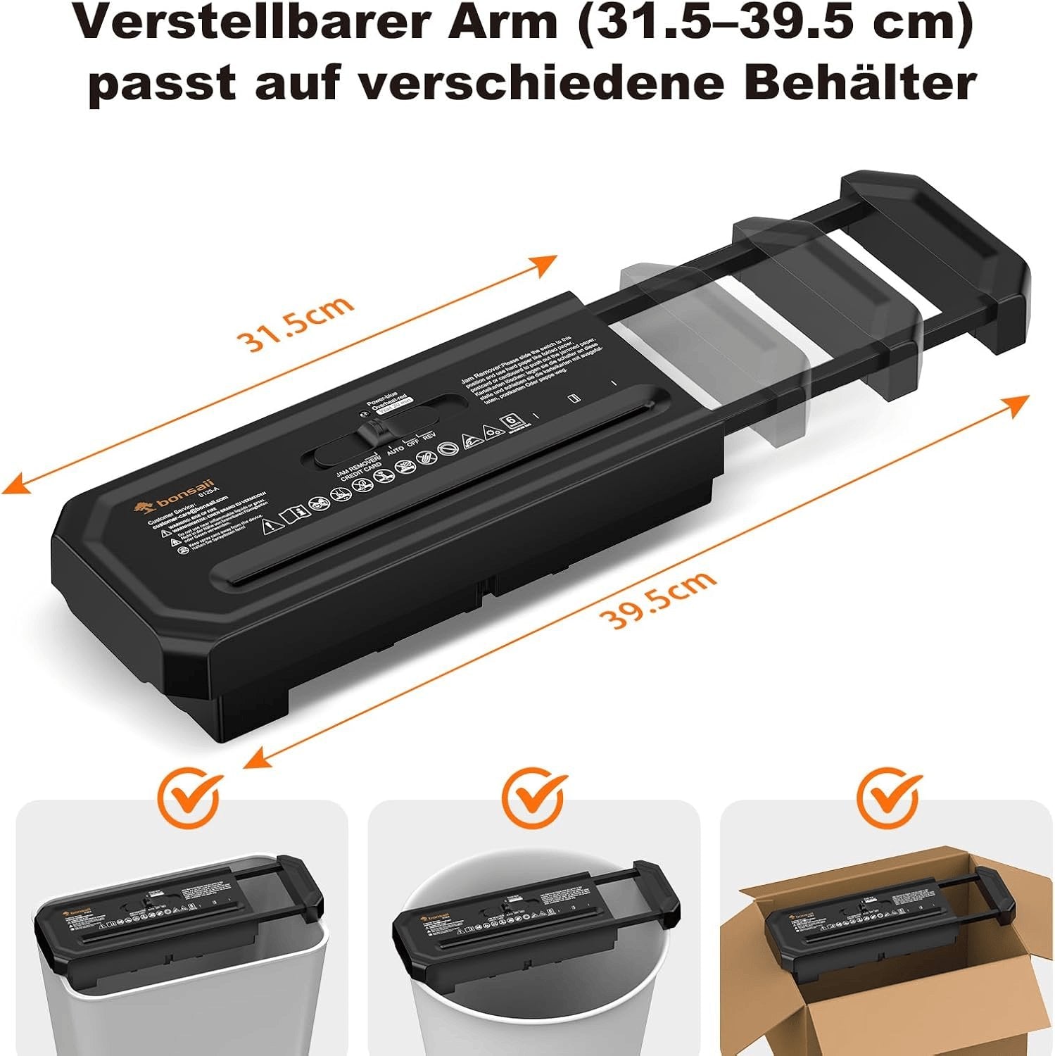 Bonsaii Aktenvernichter, 6-Blatt Streifenschnitt Für Homeoffice, Inklusive Kreditkartenvernichtung, P-2, Ausziehbarem Griff, Geeignet Für Abfallbehälter Mit 31,5–39,5Cm Durchmesser, S125-A 6-Blatt