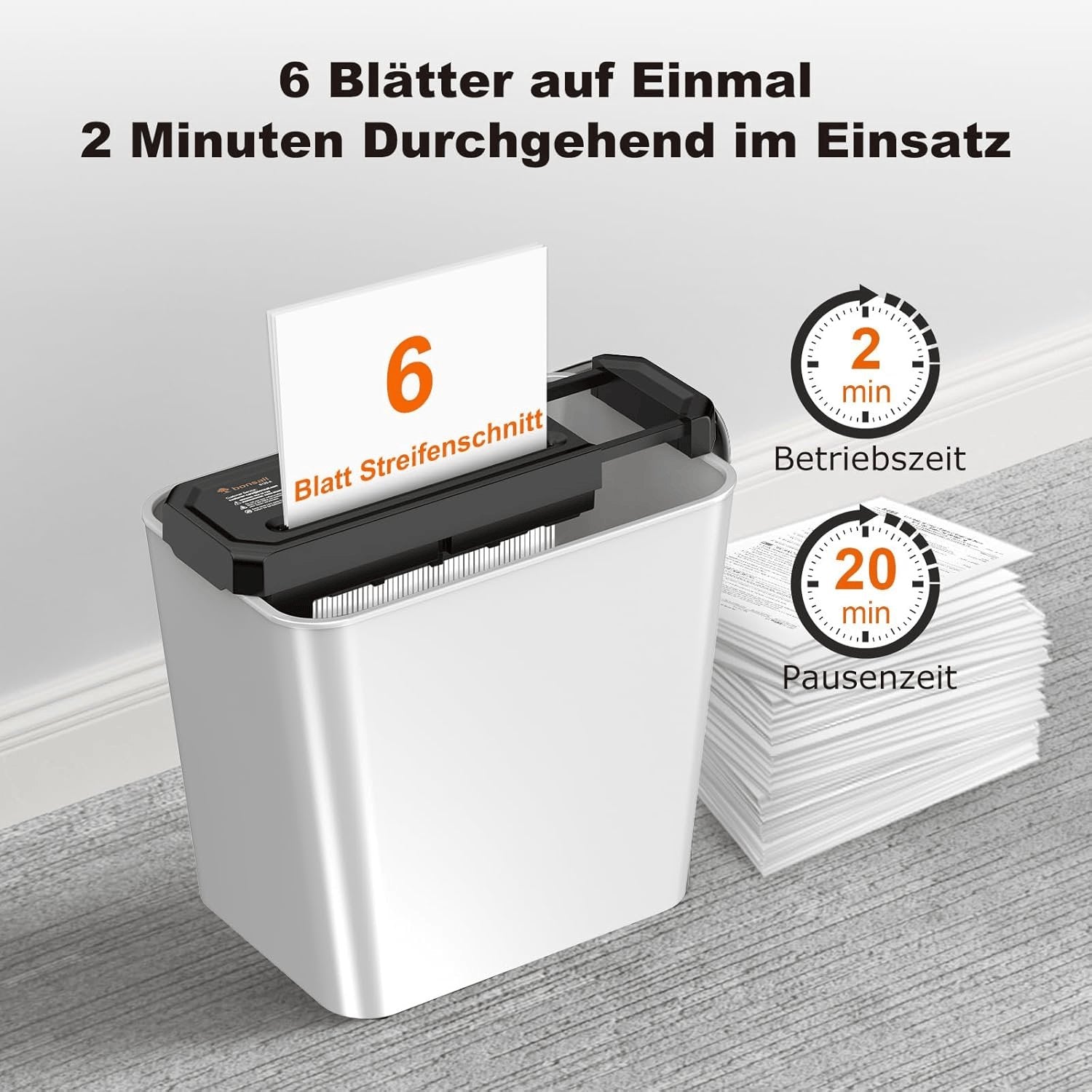 Bonsaii Aktenvernichter, 6-Blatt Streifenschnitt Für Homeoffice, Inklusive Kreditkartenvernichtung, P-2, Ausziehbarem Griff, Geeignet Für Abfallbehälter Mit 31,5–39,5Cm Durchmesser, S125-A 6-Blatt