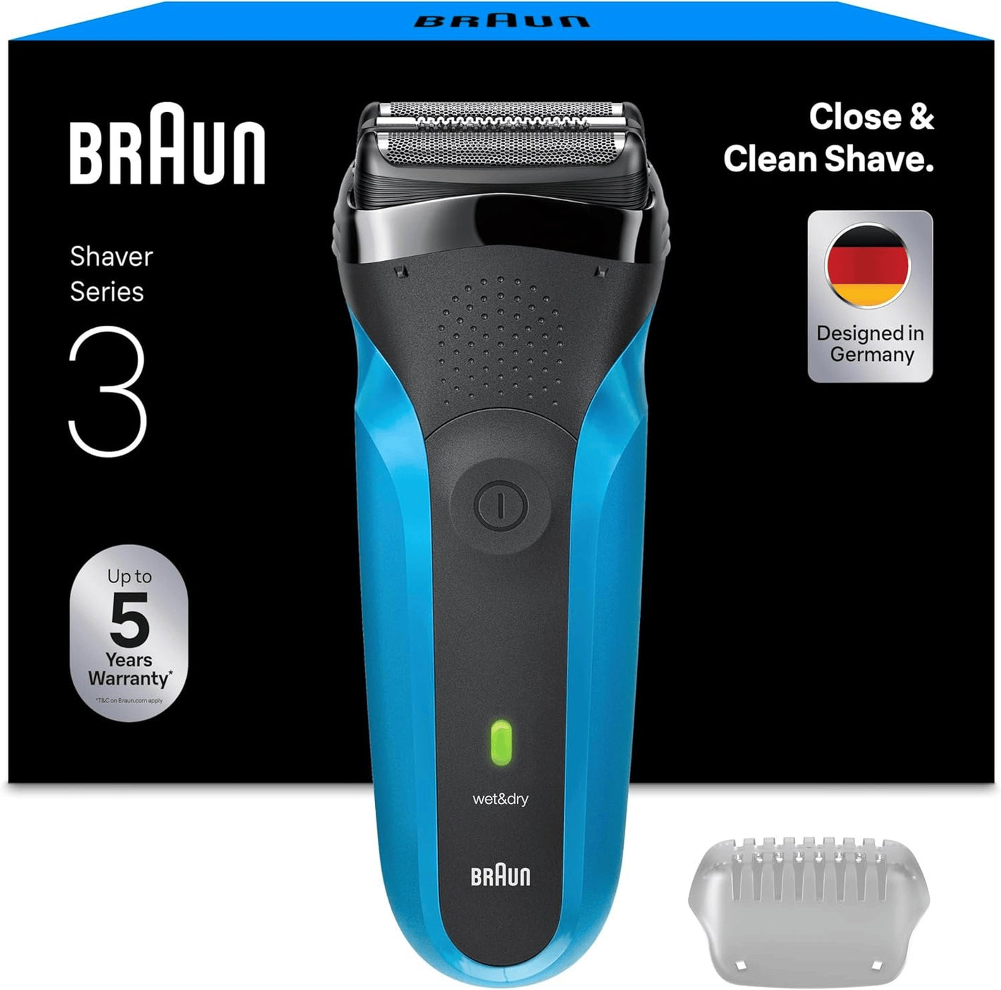 Braun Series 3 Elektrorasierer Herren, Rasierapparat Mit 3 Flexiblen Klingen, 30 Minuten Akkulaufzeit, Elektrischer Nass- Und Trockenrasierer Für Männer – 310S, Blau