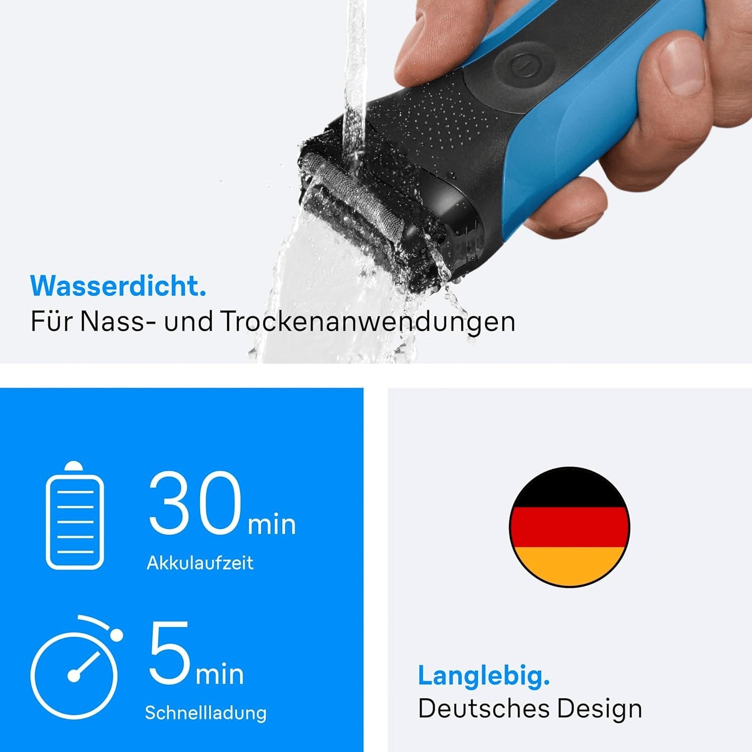 Braun Series 3 Elektrorasierer Herren, Rasierapparat Mit 3 Flexiblen Klingen, 30 Minuten Akkulaufzeit, Elektrischer Nass- Und Trockenrasierer Für Männer – 310S, Blau