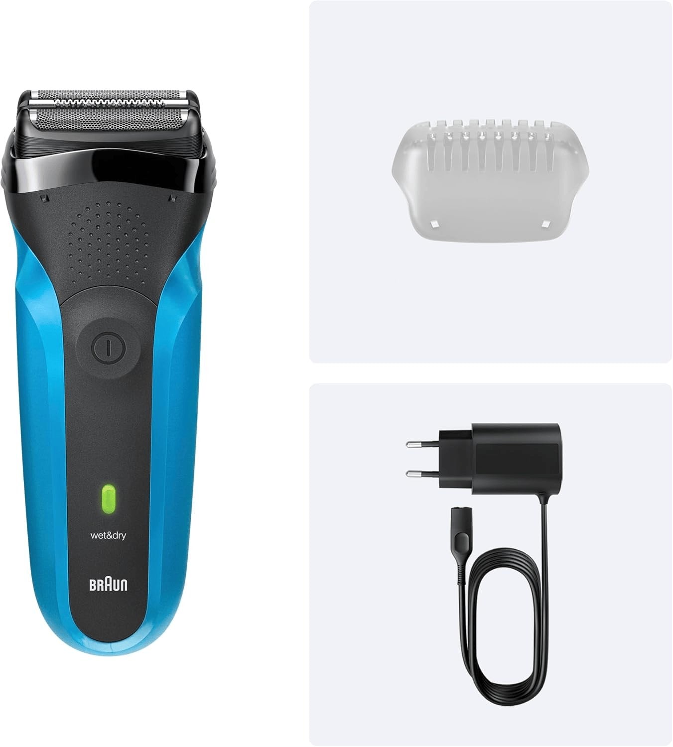 Braun Series 3 Elektrorasierer Herren, Rasierapparat Mit 3 Flexiblen Klingen, 30 Minuten Akkulaufzeit, Elektrischer Nass- Und Trockenrasierer Für Männer – 310S, Blau