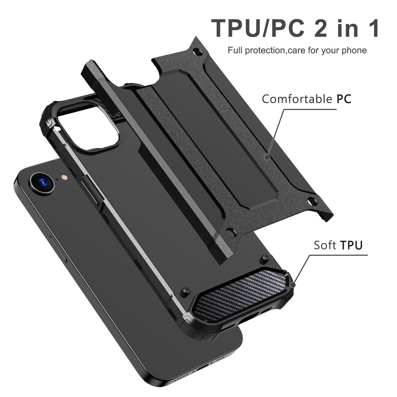 Case Hybrid Armor for iPhone 16e - Black
