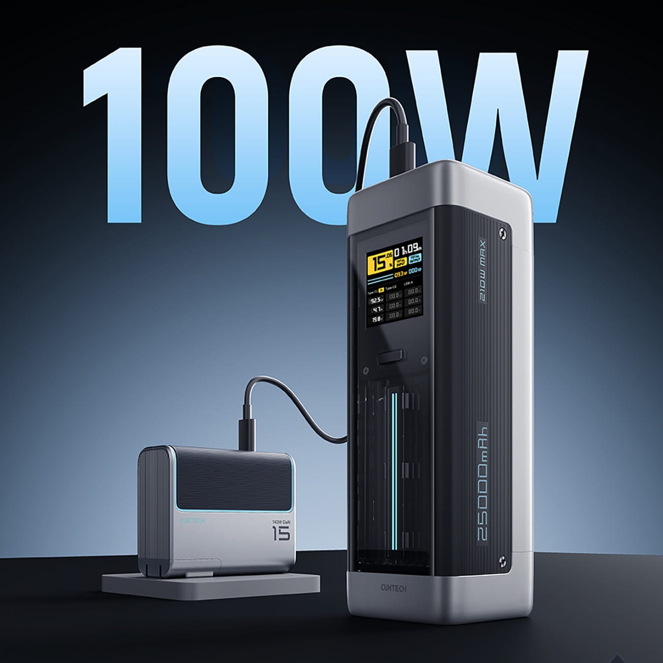 Cuktech CUK00P23GLBK 210W 25000mAh Powerbank 2 x USB-C 1 x USB-A - Black