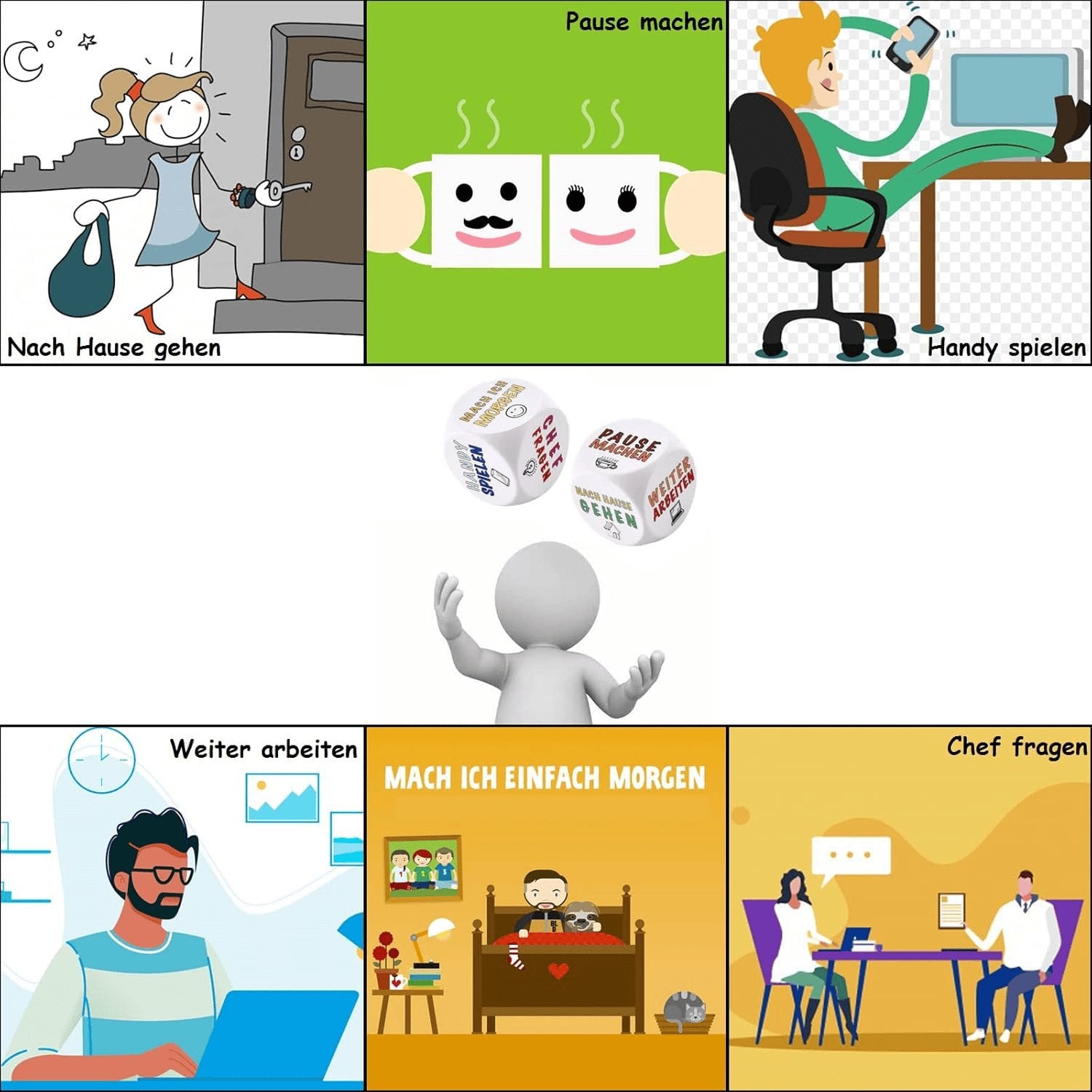 Dealkits Büro Anti-Stress Würfel, 2 Stück Witziges Stresswürfel Zum Stressabbau Mit 6 Lustigen Aktionen, Anti-Stress Spielzeug Abschiedsgeschenk Kollegen Geschenk Mit Geschenkbox Für Mitarbeiter Text-2Er Pack
