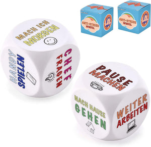 Dealkits Büro Anti-Stress Würfel, 2 Stück Witziges Stresswürfel Zum Stressabbau Mit 6 Lustigen Aktionen, Anti-Stress Spielzeug Abschiedsgeschenk Kollegen Geschenk Mit Geschenkbox Für Mitarbeiter Text-2Er Pack