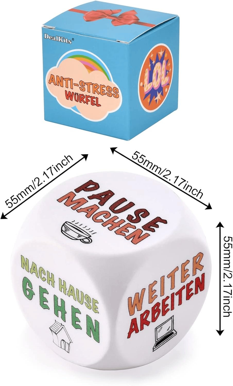 Dealkits Büro Anti-Stress Würfel, 2 Stück Witziges Stresswürfel Zum Stressabbau Mit 6 Lustigen Aktionen, Anti-Stress Spielzeug Abschiedsgeschenk Kollegen Geschenk Mit Geschenkbox Für Mitarbeiter Text-2Er Pack
