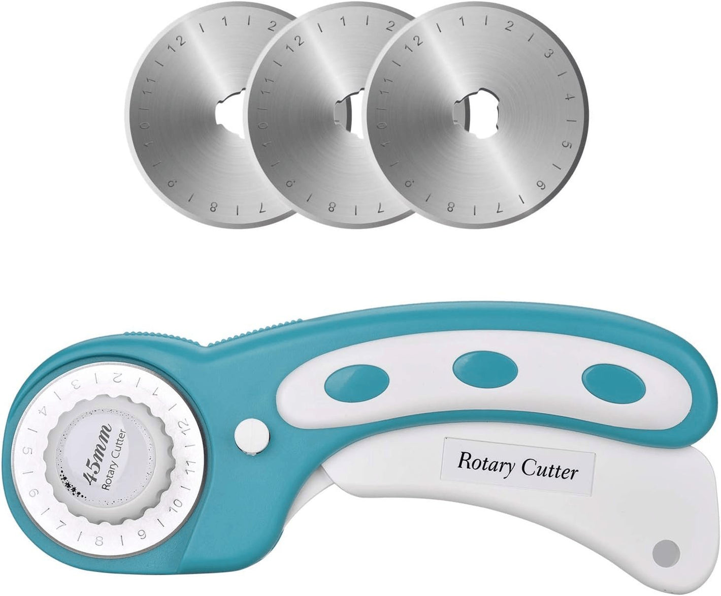 Dealkits Rollschneider Set, 45 Mm Edelstahl Stoffschneider Mit Schutzmechanismus, Profi Rollmesser Mit 3 X Ersatzklingen, Rundklingen Cutter Für Abstepp-, Stoff-, Leder-, Näharbeiten & Mehr Türkis