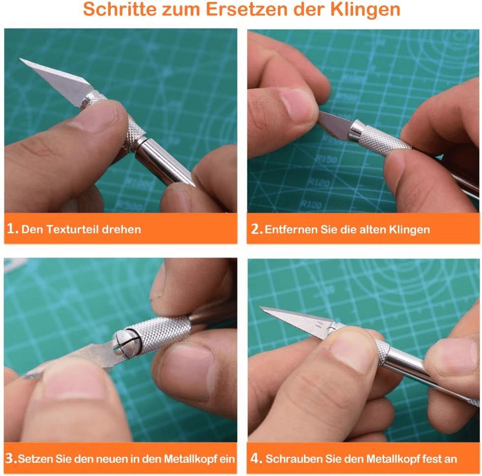 Dealkits Skalpell Set, Inkl. 10X SK5 Ersatzklingen Und Schutzkappe, Bastelmesser Cuttermesser Comfortline Hobby- Schnitzmesser Zum Schneiden Von Fondant Stoff Autofolie Basteln (Silber)