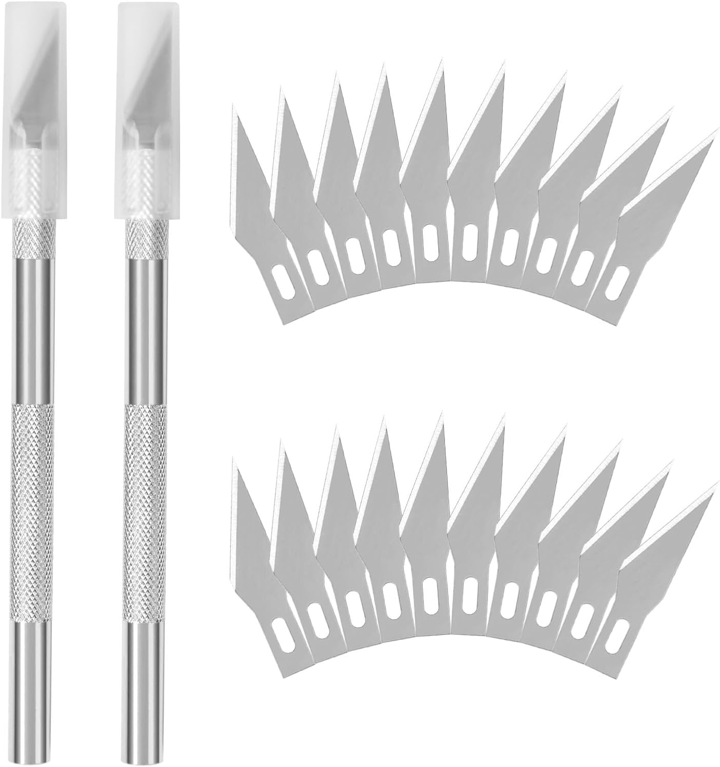 Dealkits Skalpell Set, Inkl. 10X SK5 Ersatzklingen Und Schutzkappe, Bastelmesser Cuttermesser Comfortline Hobby- Schnitzmesser Zum Schneiden Von Fondant Stoff Autofolie Basteln (Silber) Bastelmesser Set X2
