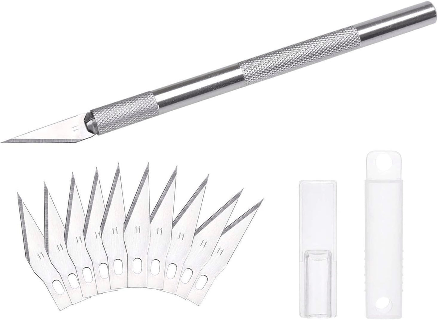 Dealkits Skalpell Set, Inkl. 10X SK5 Ersatzklingen Und Schutzkappe, Bastelmesser Cuttermesser Comfortline Hobby- Schnitzmesser Zum Schneiden Von Fondant Stoff Autofolie Basteln (Silber) Silber
