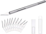 Dealkits Skalpell Set, Inkl. 10X SK5 Ersatzklingen Und Schutzkappe, Bastelmesser Cuttermesser Comfortline Hobby- Schnitzmesser Zum Schneiden Von Fondant Stoff Autofolie Basteln (Silber) Silber