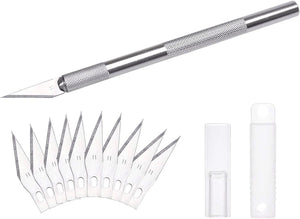 Dealkits Skalpell Set, Inkl. 10X SK5 Ersatzklingen Und Schutzkappe, Bastelmesser Cuttermesser Comfortline Hobby- Schnitzmesser Zum Schneiden Von Fondant Stoff Autofolie Basteln (Silber) Silber