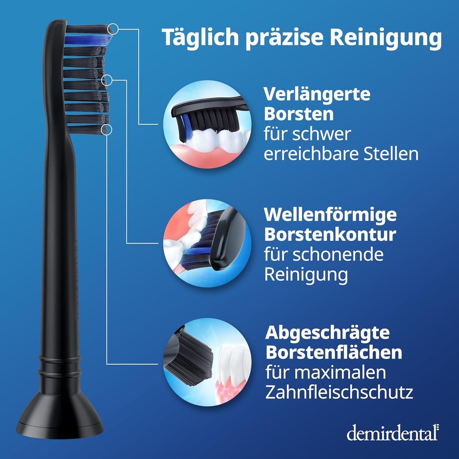 Demirdental Aktivkohle Ersatzbürsten Passend Für Philips Sonicare Ersatzbürsten, Medium Ersatzbürsten Für Natürliche Reinigung, Schwarz, Entspricht Hx9058Mb, 8Er Set