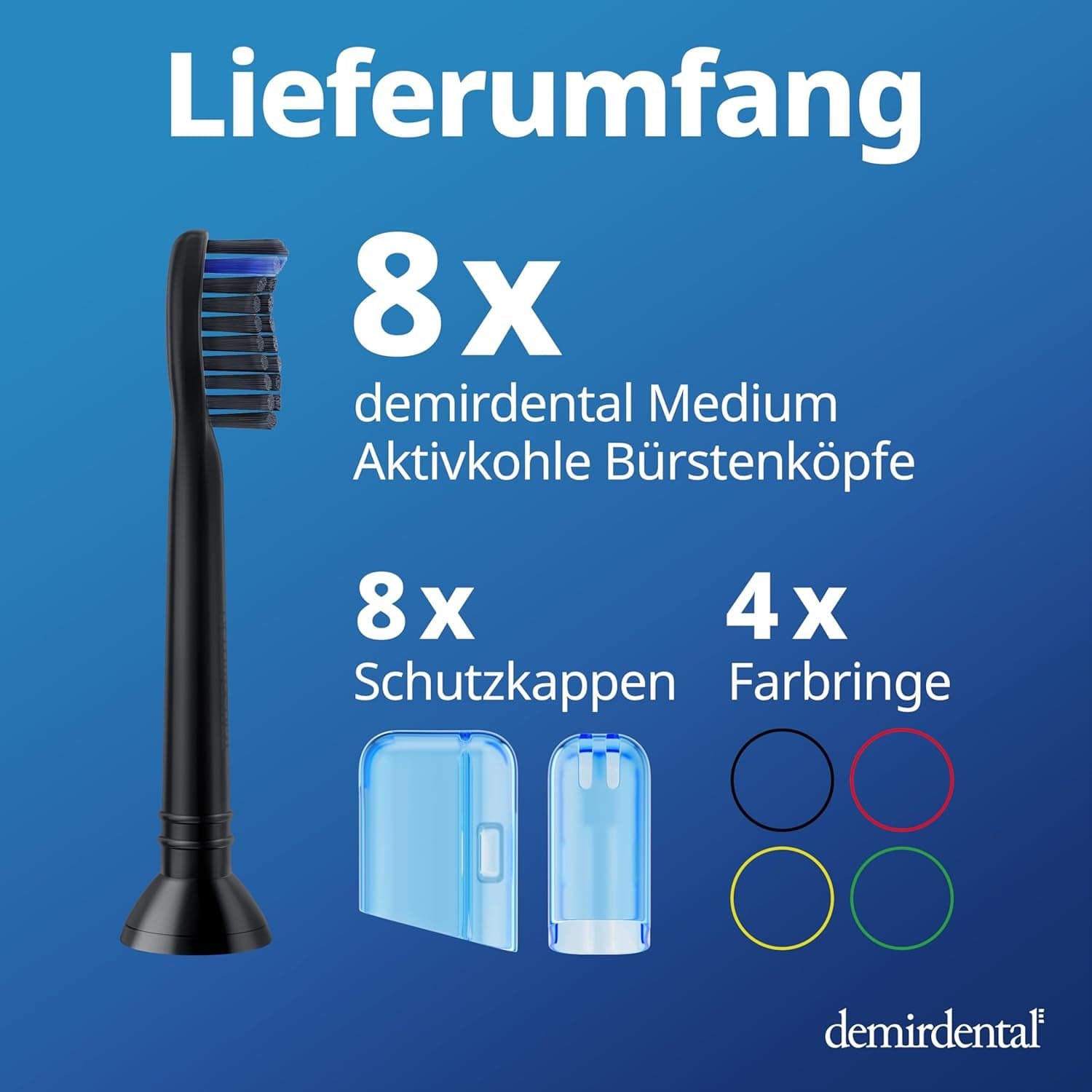 Demirdental Aktivkohle Ersatzbürsten Passend Für Philips Sonicare Ersatzbürsten, Medium Ersatzbürsten Für Natürliche Reinigung, Schwarz, Entspricht Hx9058Mb, 8Er Set