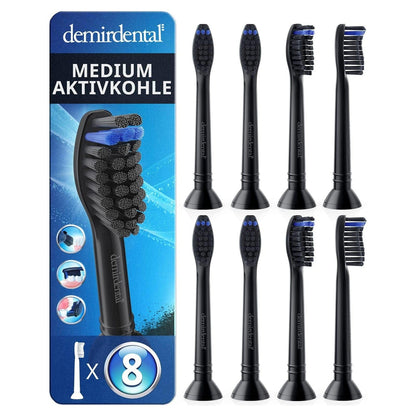 Demirdental Aktivkohle Ersatzbürsten Passend Für Philips Sonicare Ersatzbürsten, Medium Ersatzbürsten Für Natürliche Reinigung, Schwarz, Entspricht Hx9058Mb, 8Er Set