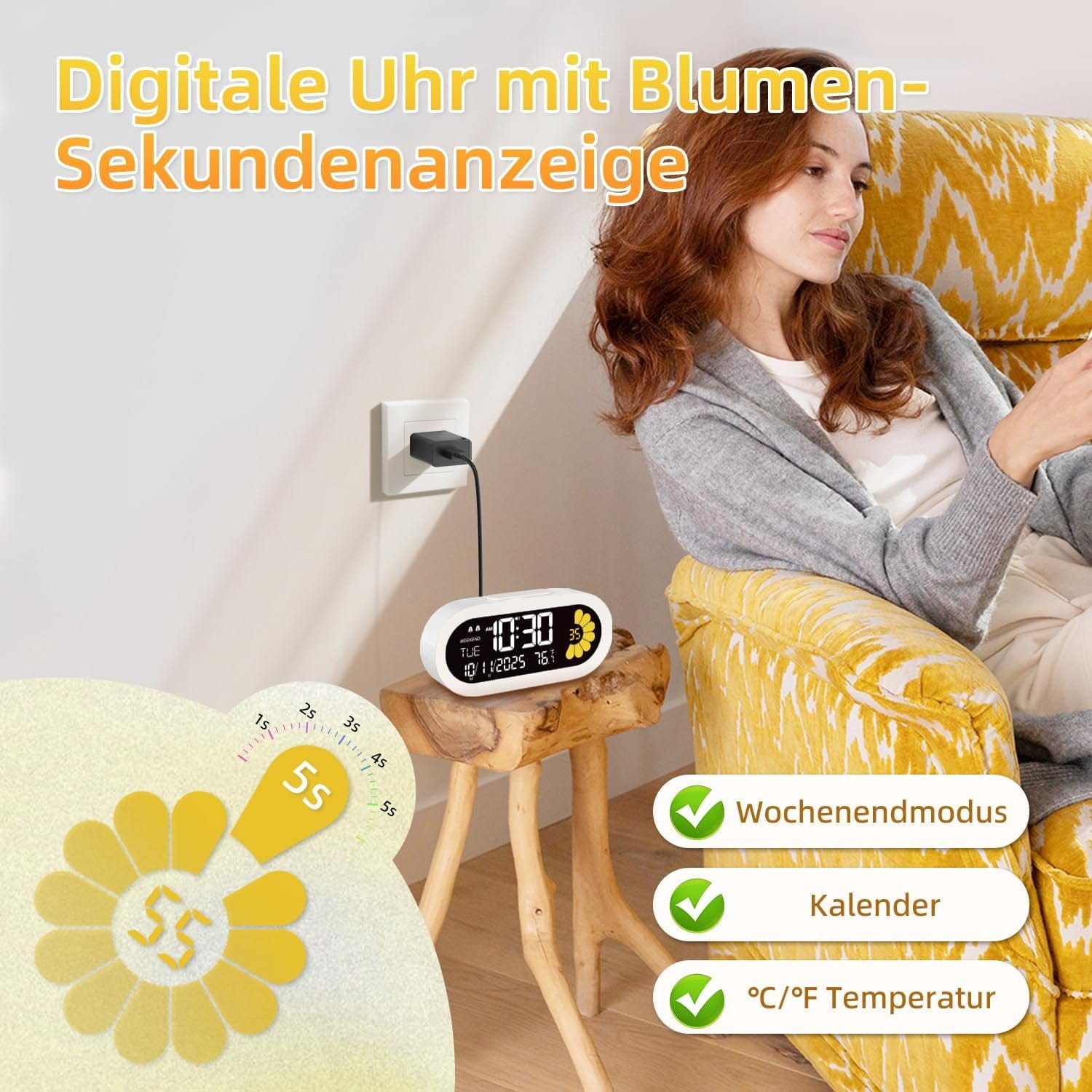 DOOMAY Moderner Digitaler Wecker Für Schlafzimmer & Nachttisch: Dual-Alarm Mit Va-Lcd-Display, 3 Helligkeitsstufen, Schlummerfunktion & Wochenendmodus – Type-C-Betrieben Mit Batterie-Backup