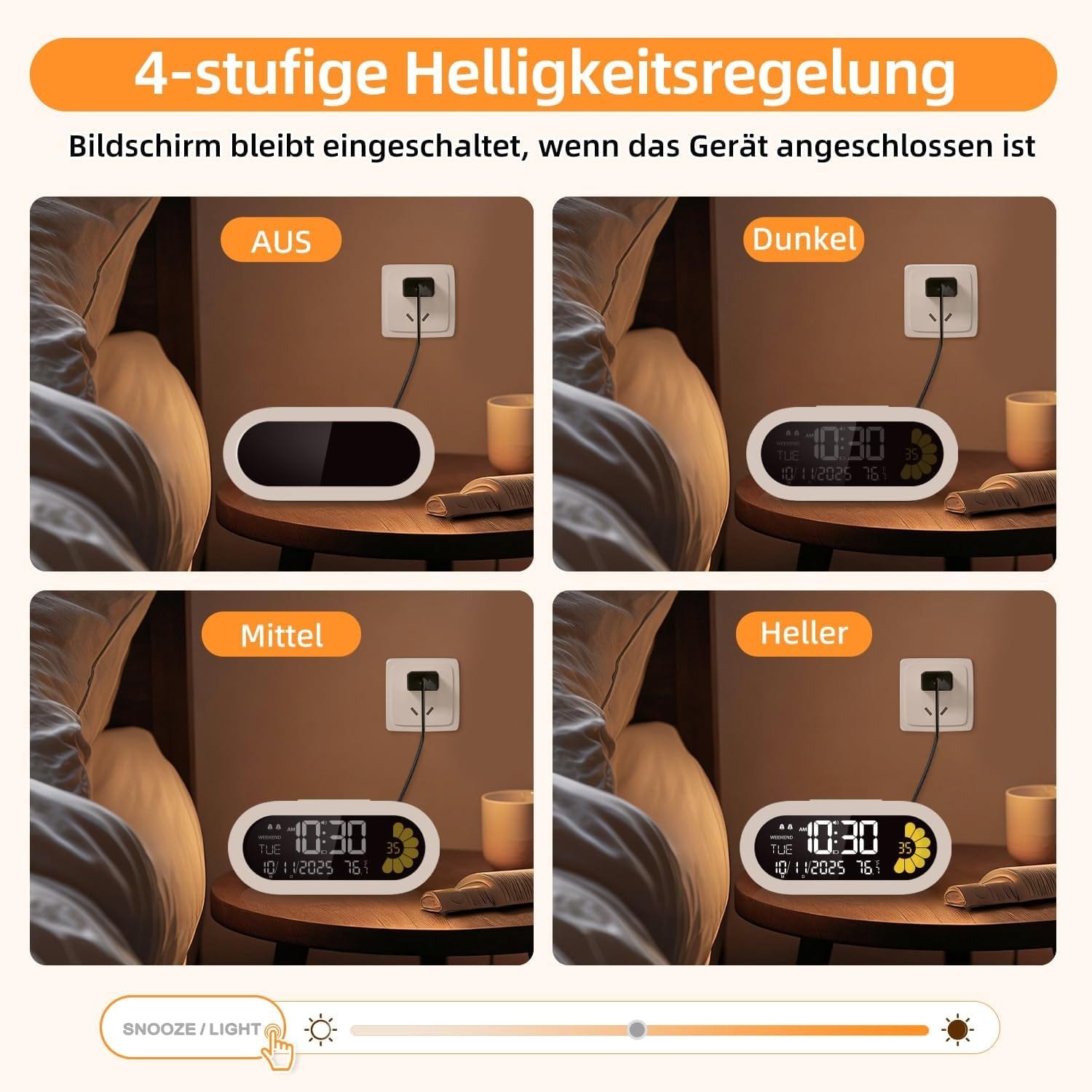 DOOMAY Moderner Digitaler Wecker Für Schlafzimmer & Nachttisch: Dual-Alarm Mit Va-Lcd-Display, 3 Helligkeitsstufen, Schlummerfunktion & Wochenendmodus – Type-C-Betrieben Mit Batterie-Backup