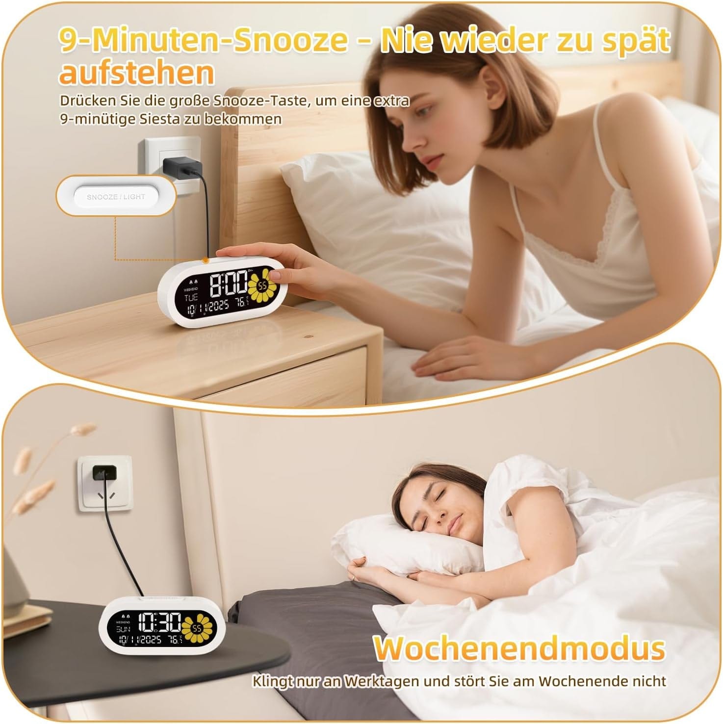 DOOMAY Moderner Digitaler Wecker Für Schlafzimmer & Nachttisch: Dual-Alarm Mit Va-Lcd-Display, 3 Helligkeitsstufen, Schlummerfunktion & Wochenendmodus – Type-C-Betrieben Mit Batterie-Backup