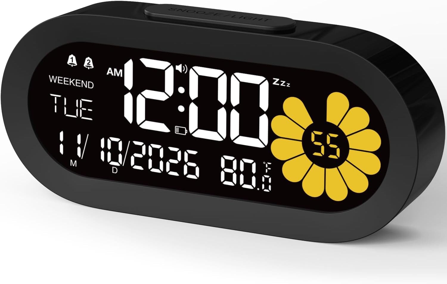 DOOMAY Moderner Digitaler Wecker Für Schlafzimmer & Nachttisch: Dual-Alarm Mit Va-Lcd-Display, 3 Helligkeitsstufen, Schlummerfunktion & Wochenendmodus – Type-C-Betrieben Mit Batterie-Backup Schwarz