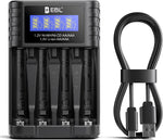EBL Akku Ladegerät Für AA AAA 1,2V NI-MH 1,5V Li-Ionen Wiederaufladbare Batterien, Type-C Eingang, Intelligentes Anzeige- Und Erkennungssystem, Separater Ladeschacht