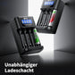 EBL Akku Ladegerät Für AA AAA 1,2V NI-MH 1,5V Li-Ionen Wiederaufladbare Batterien, Type-C Eingang, Intelligentes Anzeige- Und Erkennungssystem, Separater Ladeschacht
