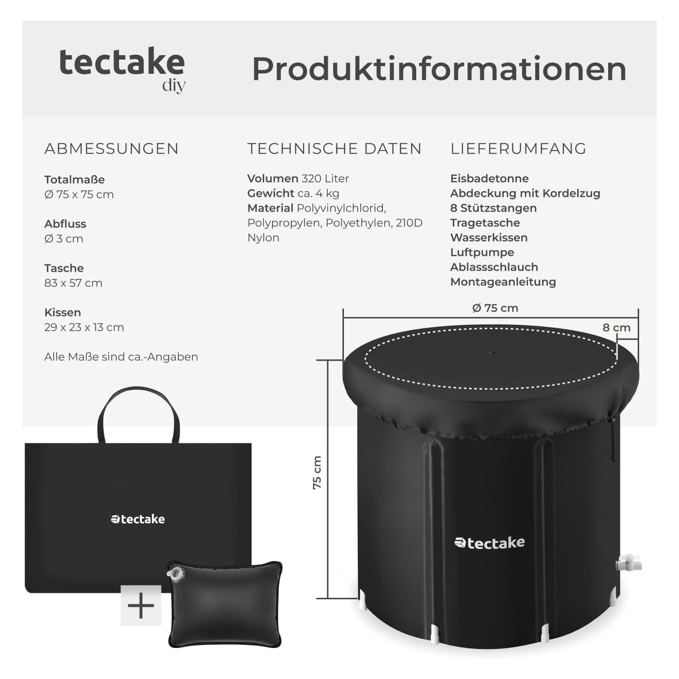 Eisbad mit aufblasbarem Aussenring und Abdeckung