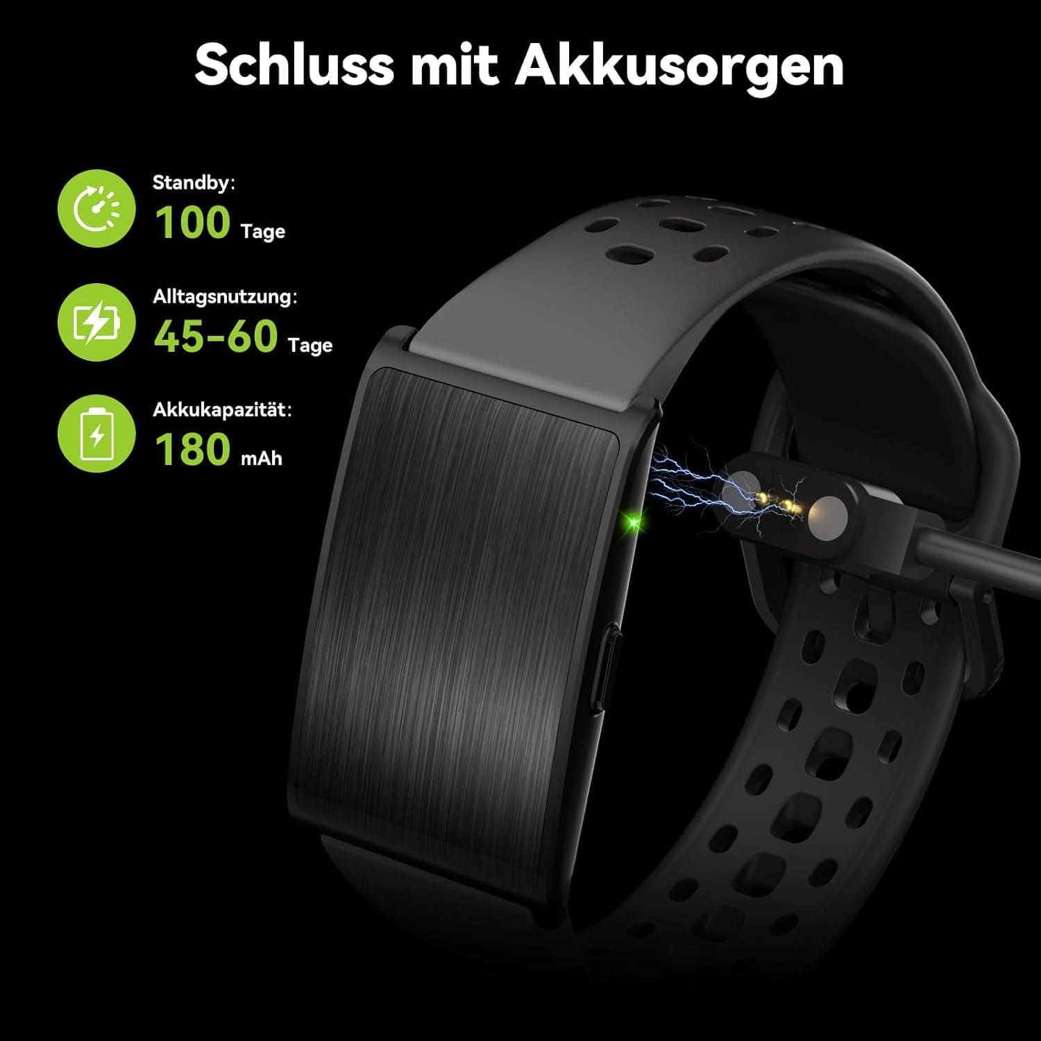 Fitness Tracker Damen Herren Ohne Display, Smartband Smartwatch 24/7 Aktivitäts Und Schlaftracker Mit Herzfrequenz Mit Ki-Analyse, 60 Tage Akkulaufzeit, 170+ Sportmodi, Kein ABO Erforderlich Schwarz