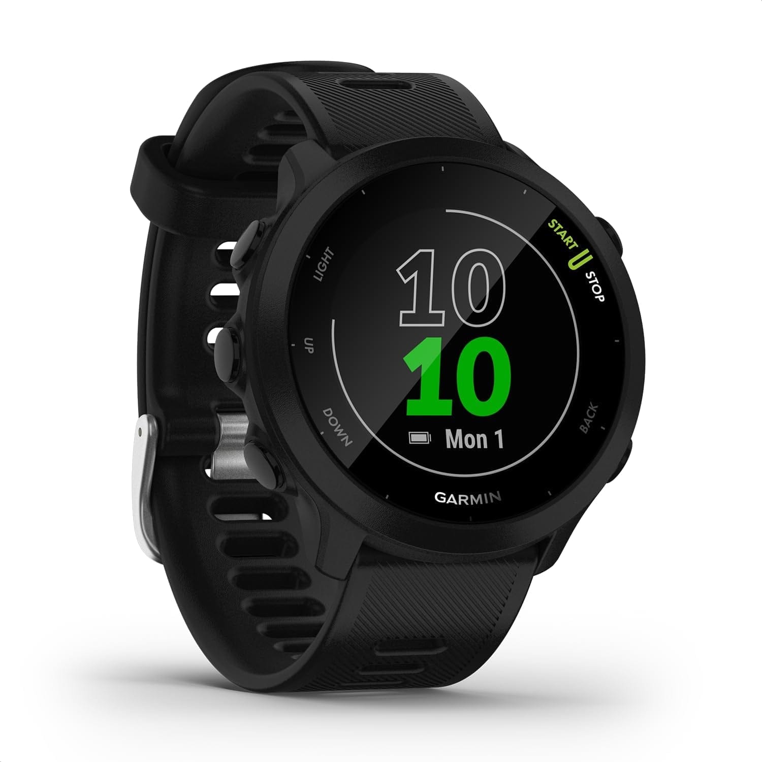 Garmin Forerunner 55 – Gps-Laufuhr Mit 1,04“ Always-On-Farbdisplay, Täglichen Trainingsempfehlungen, Laufzeitprognose, Sport-Apps, Schwarz Und Bis Zu 14 Tagen Akkulaufzeit. Schwarz / Single