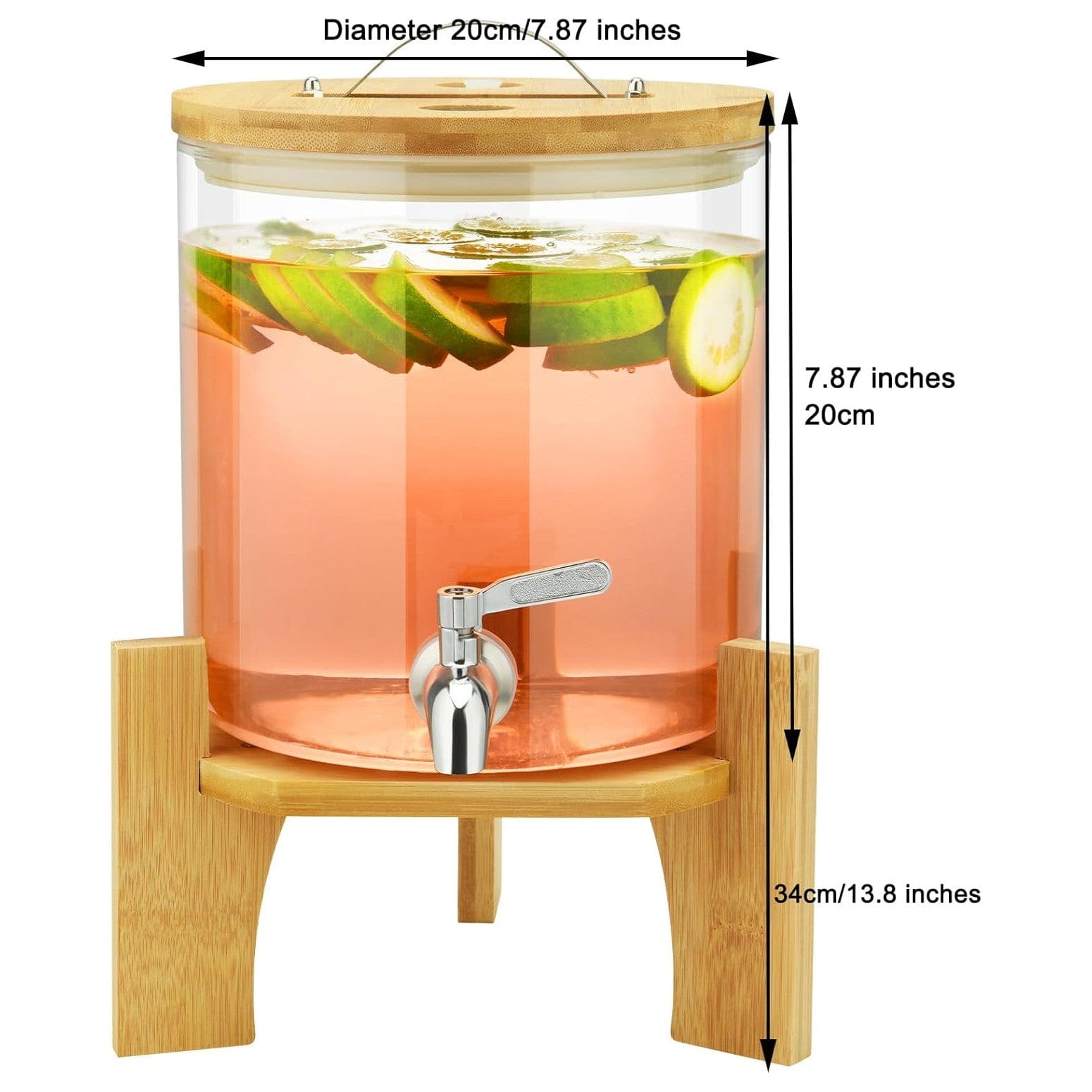 Getränkespender Mit Ständer, 5L Getränkespender Aus Glas Mit Rostfreiem Wasserhahn, Getränkespender Mit Bambusständer, Eiskalt- Oder Heißgetränkespender Für Partys