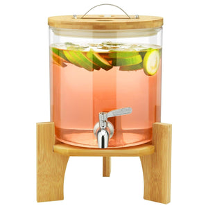 Getränkespender Mit Ständer, 5L Getränkespender Aus Glas Mit Rostfreiem Wasserhahn, Getränkespender Mit Bambusständer, Eiskalt- Oder Heißgetränkespender Für Partys 5L