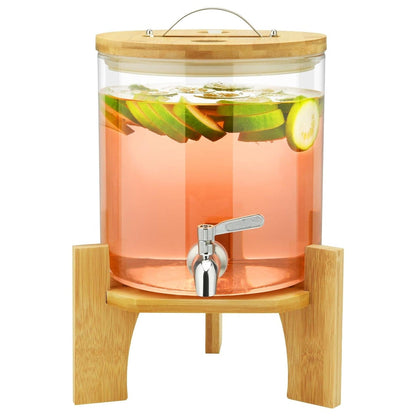 Getränkespender Mit Ständer, 5L Getränkespender Aus Glas Mit Rostfreiem Wasserhahn, Getränkespender Mit Bambusständer, Eiskalt- Oder Heißgetränkespender Für Partys 5L