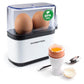 Gourmetmaxx Design Eierkocher Für 2 Eier | Kompakter Egg Boiler | Egg Cooker Mit Eierstecher, Messbecher & Signalton | 3 Härtegrade | Leichte Reinigung & Spülmaschinenfeste Teile Schwarz / 2 Eier