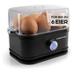 Gourmetmaxx Design Eierkocher Für 2 Eier | Kompakter Egg Boiler | Egg Cooker Mit Eierstecher, Messbecher & Signalton | 3 Härtegrade | Leichte Reinigung & Spülmaschinenfeste Teile Schwarz / 2 Eier