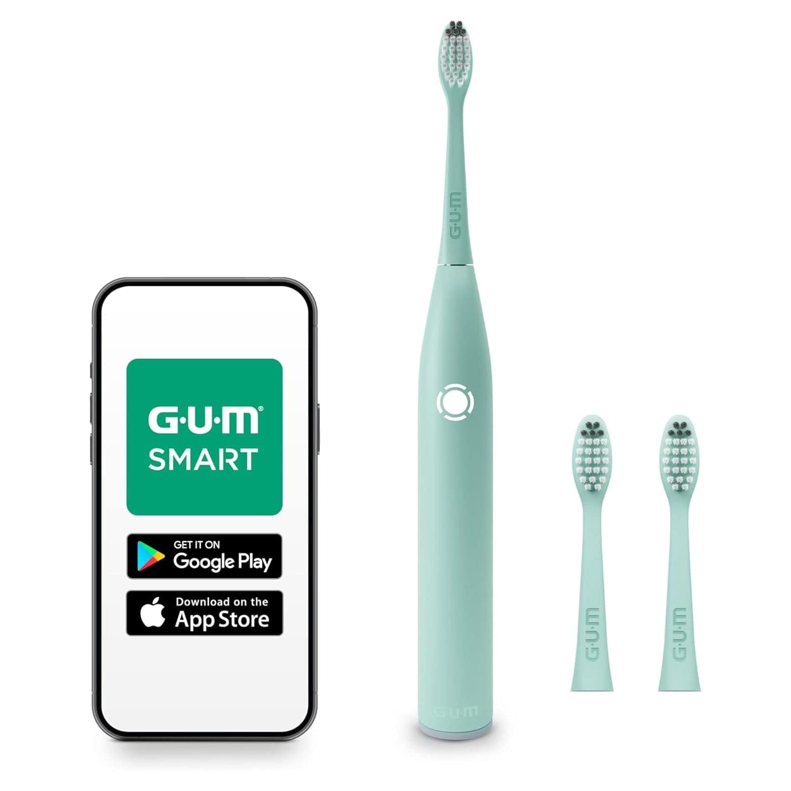 GUM SMART ONE Elektrische Zahnbürste | Geschwindigkeitskontrolle | Timer | 4 Putzmodi | 6 Wochen Akkulaufzeit | GUM SMART App | 1X Schall-Zahnbürste | 2X Bürstenköpfe | Schwarz Mint / 1 Stück (3Er Pack)