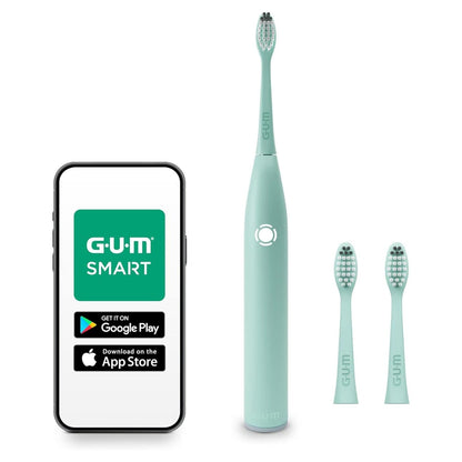 GUM SMART ONE Elektrische Zahnbürste | Geschwindigkeitskontrolle | Timer | 4 Putzmodi | 6 Wochen Akkulaufzeit | GUM SMART App | 1X Schall-Zahnbürste | 2X Bürstenköpfe | Schwarz Mint / 1 Stück (3Er Pack)
