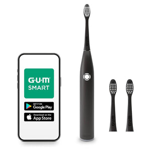 GUM SMART ONE Elektrische Zahnbürste | Geschwindigkeitskontrolle | Timer | 4 Putzmodi | 6 Wochen Akkulaufzeit | GUM SMART App | 1X Schall-Zahnbürste | 2X Bürstenköpfe | Schwarz Schwarz / 1 Stück (3Er Pack)