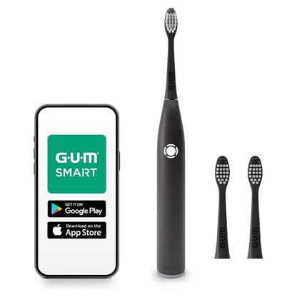 GUM SMART ONE Elektrische Zahnbürste | Geschwindigkeitskontrolle | Timer | 4 Putzmodi | 6 Wochen Akkulaufzeit | GUM SMART App | 1X Schall-Zahnbürste | 2X Bürstenköpfe | Schwarz Schwarz / 1 Stück (3Er Pack)