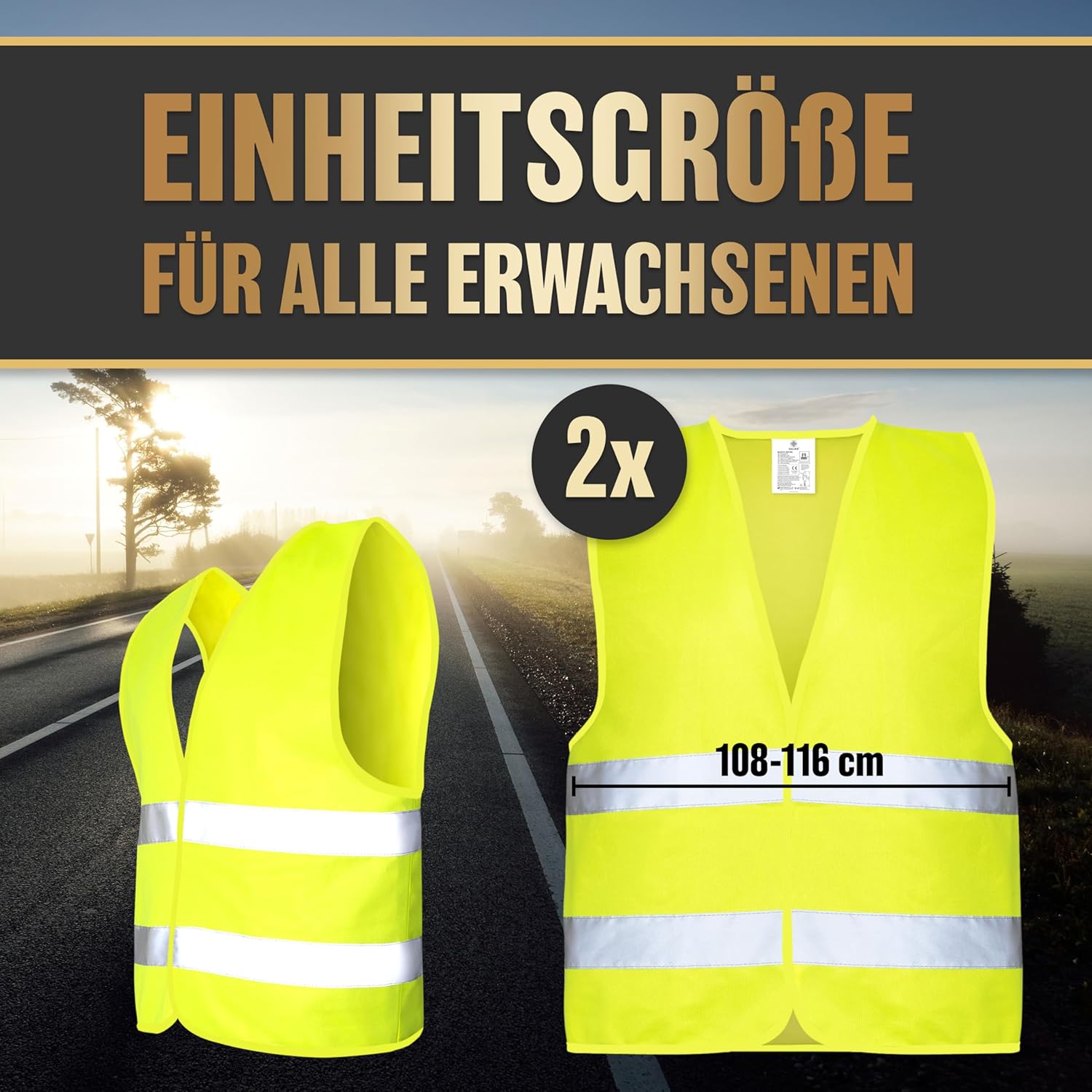 HELDENWERK Auto Warnweste 2Er Set Für Erwachsene Europaweit Einsetzbar - Reflektierende Warnwesten 2025 - PKW Sicherheitsweste, Pannenweste, KFZ Weste