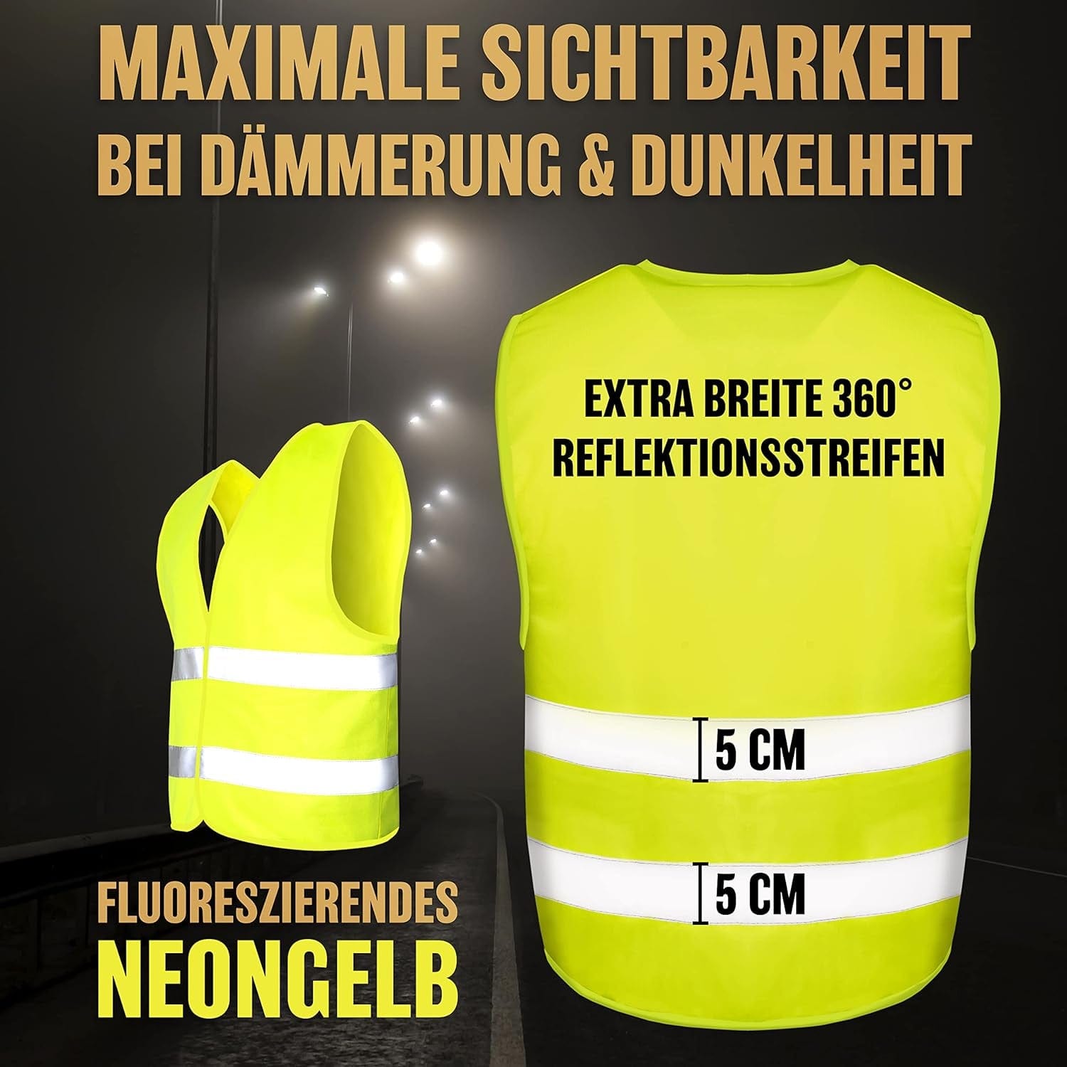 HELDENWERK Warnwesten Auto 5Er 4+1 Set Europaweit Gültig Nach EN ISO 20471 - Reflektierende Warnweste Auto Inkl. Kinderweste - Sicherheitsweste Auto Warnweste Gelb - Warnschutzweste Sicherheitswesten Gelb