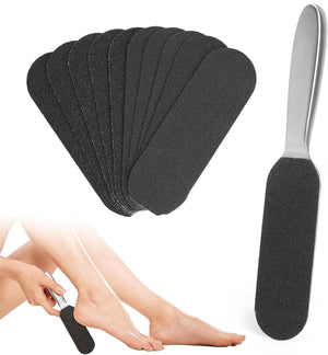 Hornhautentferner Fußfeile Set Mit Edelstahlgriff – 50 Stück Ersatzpads Für Hornhaut Entfernen & Fußpflege – Extra Große Raspel Für Ferse & Fußsohle – Perfekt Für Zuhause, Reise, Männer & Frauen