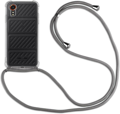 Hülle Kompatibel Mit Samsung Galaxy Xcover 7 | Handykette Smartphone Halskette Hülle Mit Band | Handyhülle Mit Kordel Zum Umhängen Kompatibel Für Galaxy Xcover 7 | Grau Schwarz