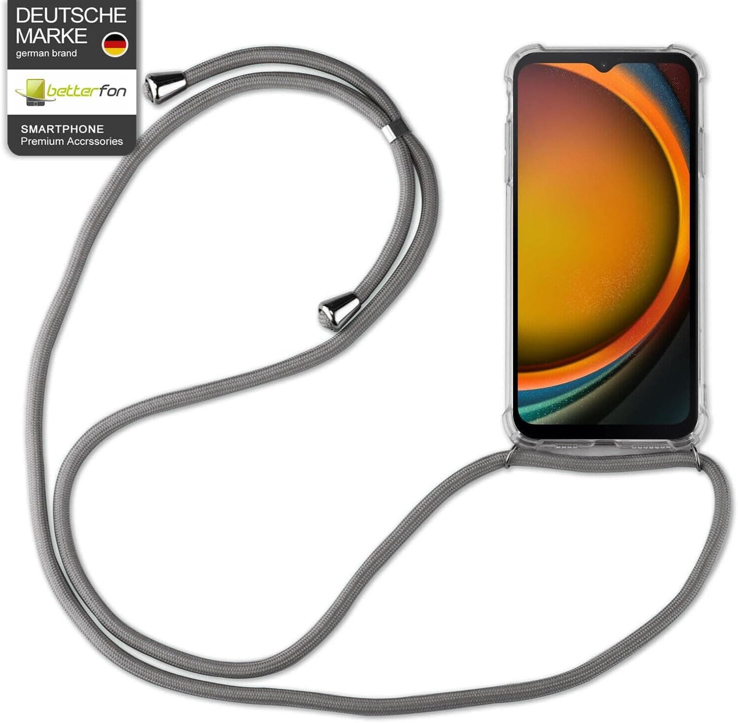 Hülle Kompatibel Mit Samsung Galaxy Xcover 7 | Handykette Smartphone Halskette Hülle Mit Band | Handyhülle Mit Kordel Zum Umhängen Kompatibel Für Galaxy Xcover 7 | Grau Schwarz