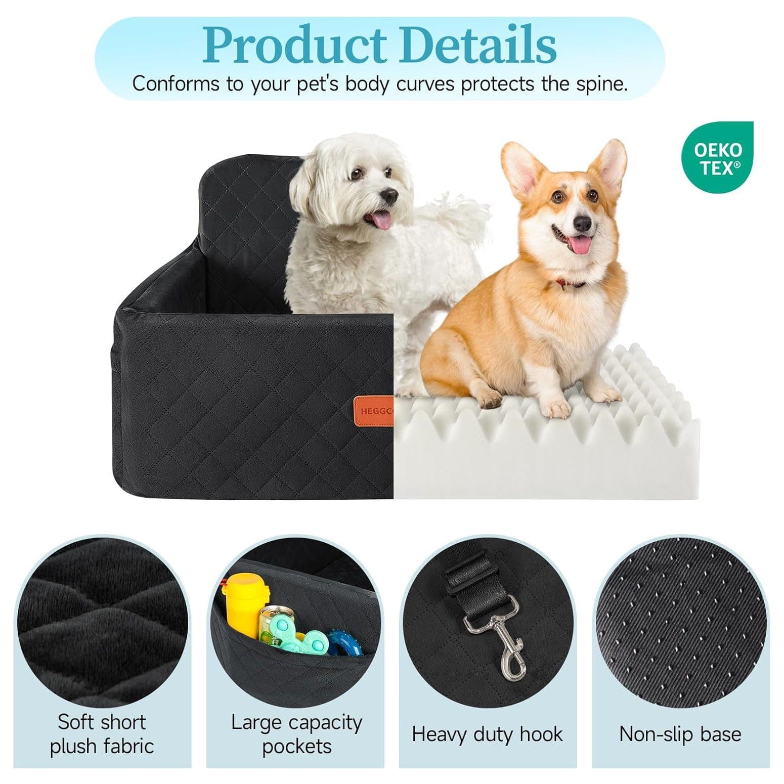 Hunde Autositz Für Mittlerer / Große Hunde, Hunde-Sitzerhöhung Für Mittlerer Oder 2 Kleine Hunde, Abnehmbarer & Waschbarer Hundesitz Auto, Hundebett Auto Für Den Rücksitz Mit 2 Sicherheitsleinen