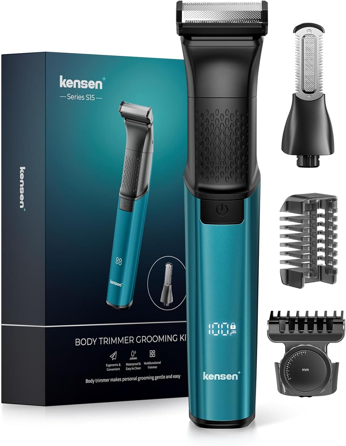 Intimrasierer Mann, Kensen 2 in 1 Rasierer Herren Intimbereich Wasserdicht Körperrasierer Herren Typ-C Bodygroom Herren Nass Trocken Intim Rasierer Männer Beine Brust Achselhöhle Leiste Aufsteckkämme Schwarz